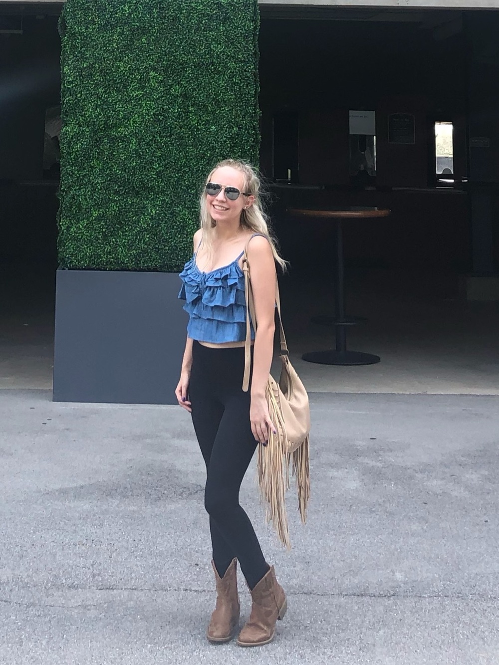 Express Ruffled Denim Crop Tank